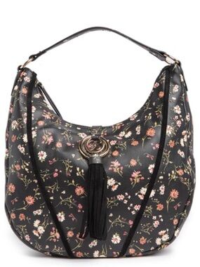 Jessica Simpson Natalie Black Floral Hobo Bag with Tassel